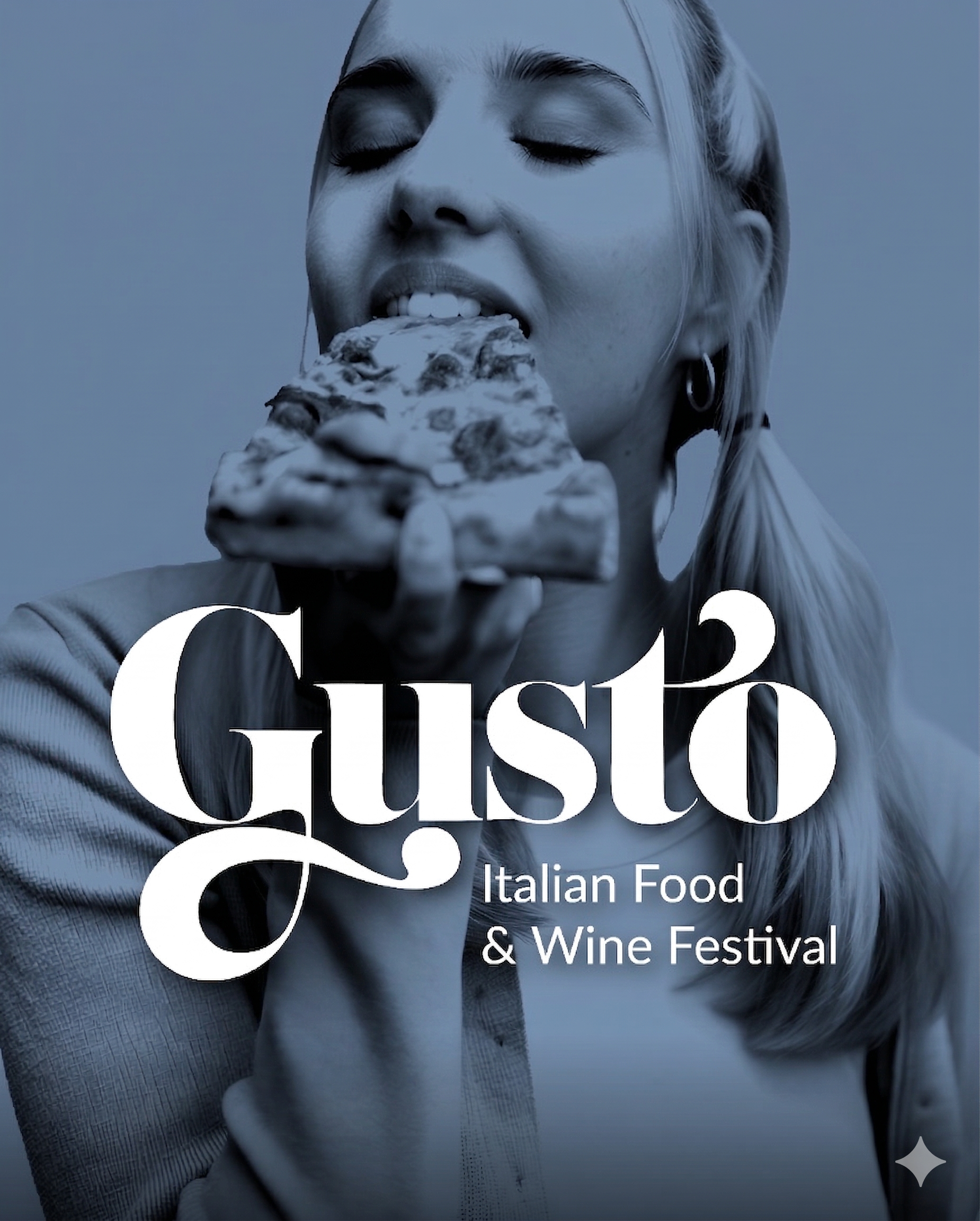 Gusto Festival guest banner featuring women eating pizza